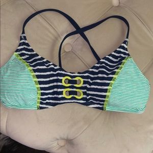 Sperry Navy and Lime Striped Bikini Top